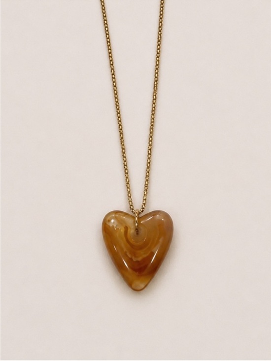 Anthropologie Jewelry - New! Amber Carmel Brown Heart Gold Chain Necklace NWOT 1026